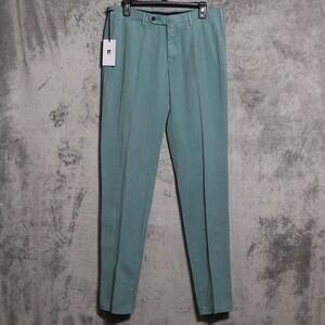 PT Torino Pants Mens 33x36 Green Chino Slim Linen Blend Dress Made in Tunisia